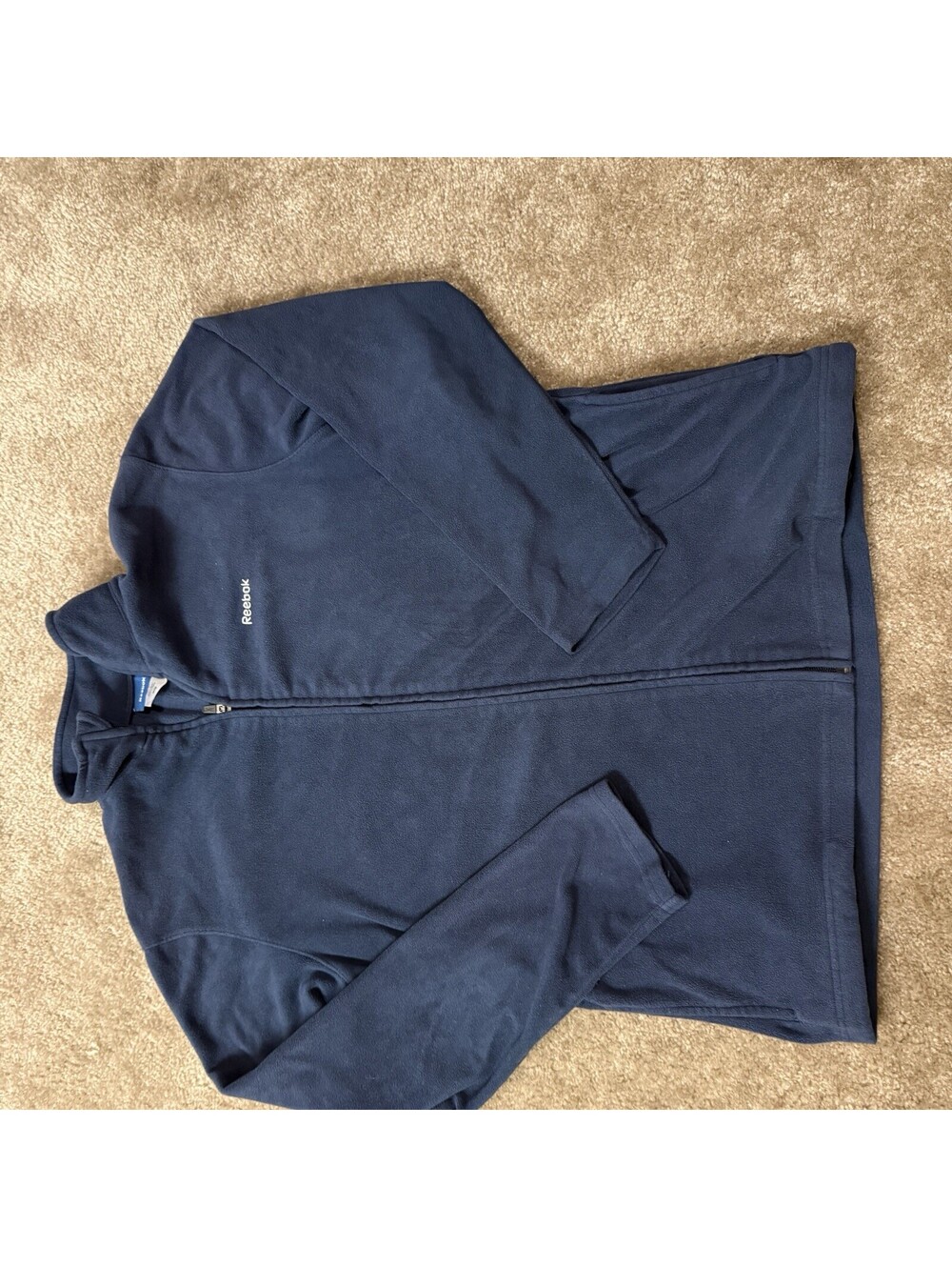 Reebok Men's Medium Fleece Jacket Full Zip Navy With Pockets Stylish Classic